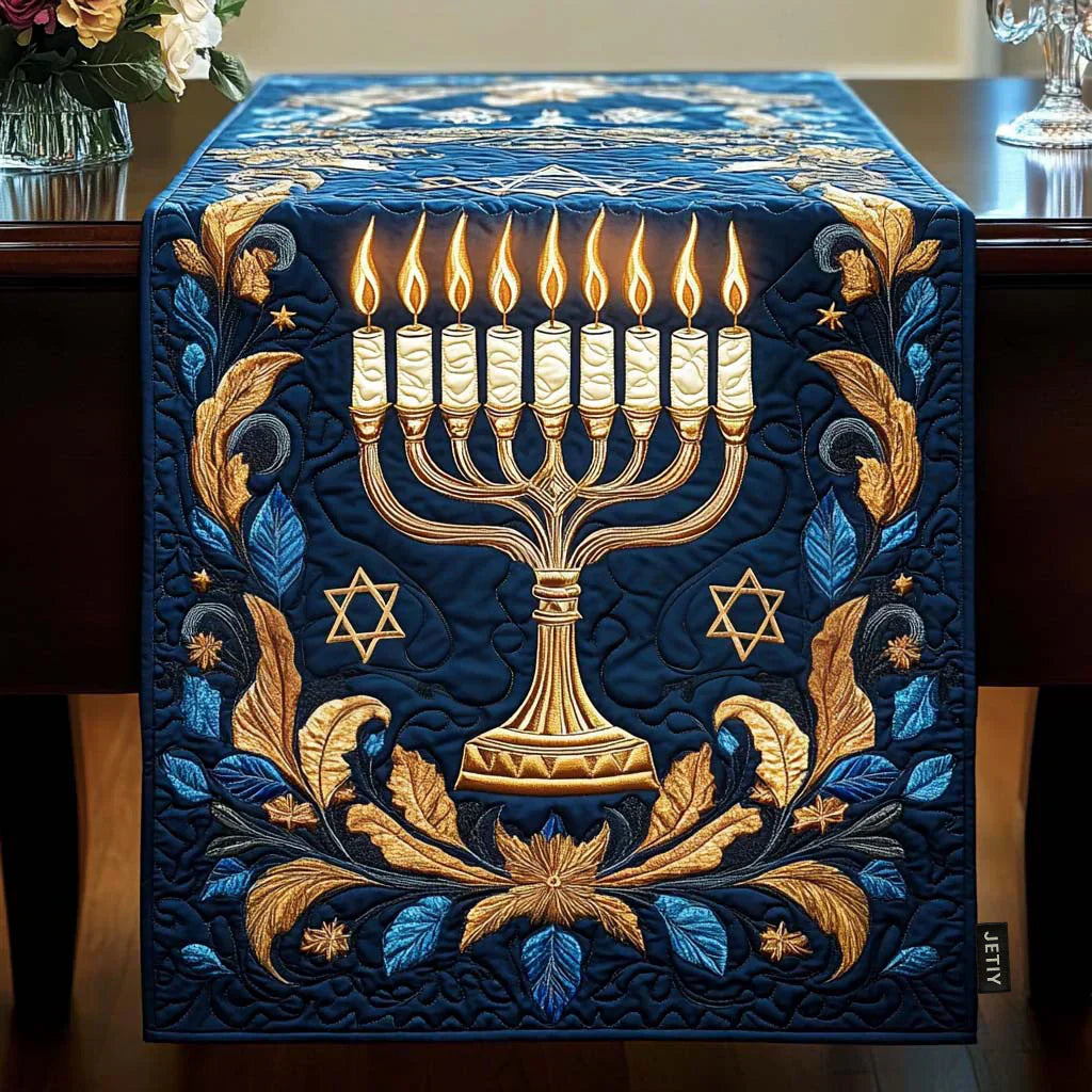 Mia Ottawa - Quilted Table Runner with Illuminated Menorah