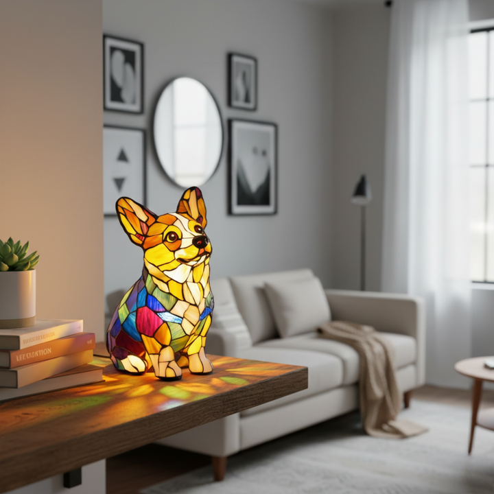 Mia Ottawa - Corgi Stained Glass Lamp