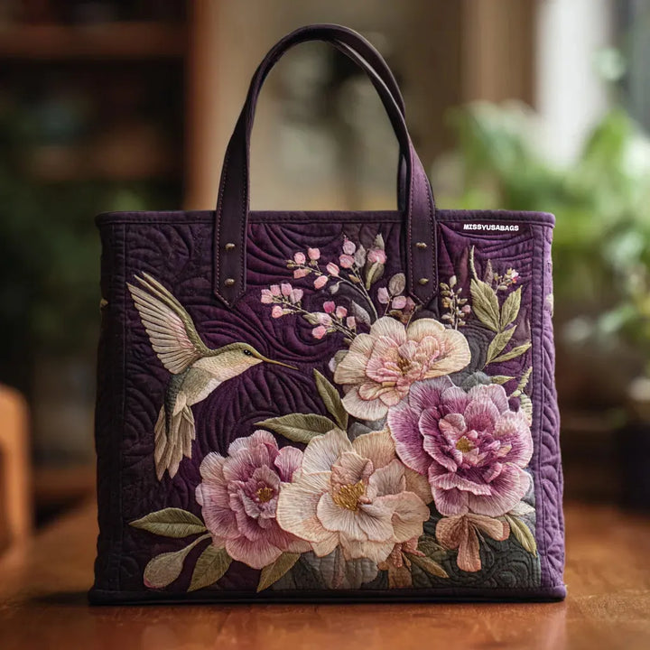 Mia Ottawa - Quilted Tote Bag with Hummingbird and Floral Design