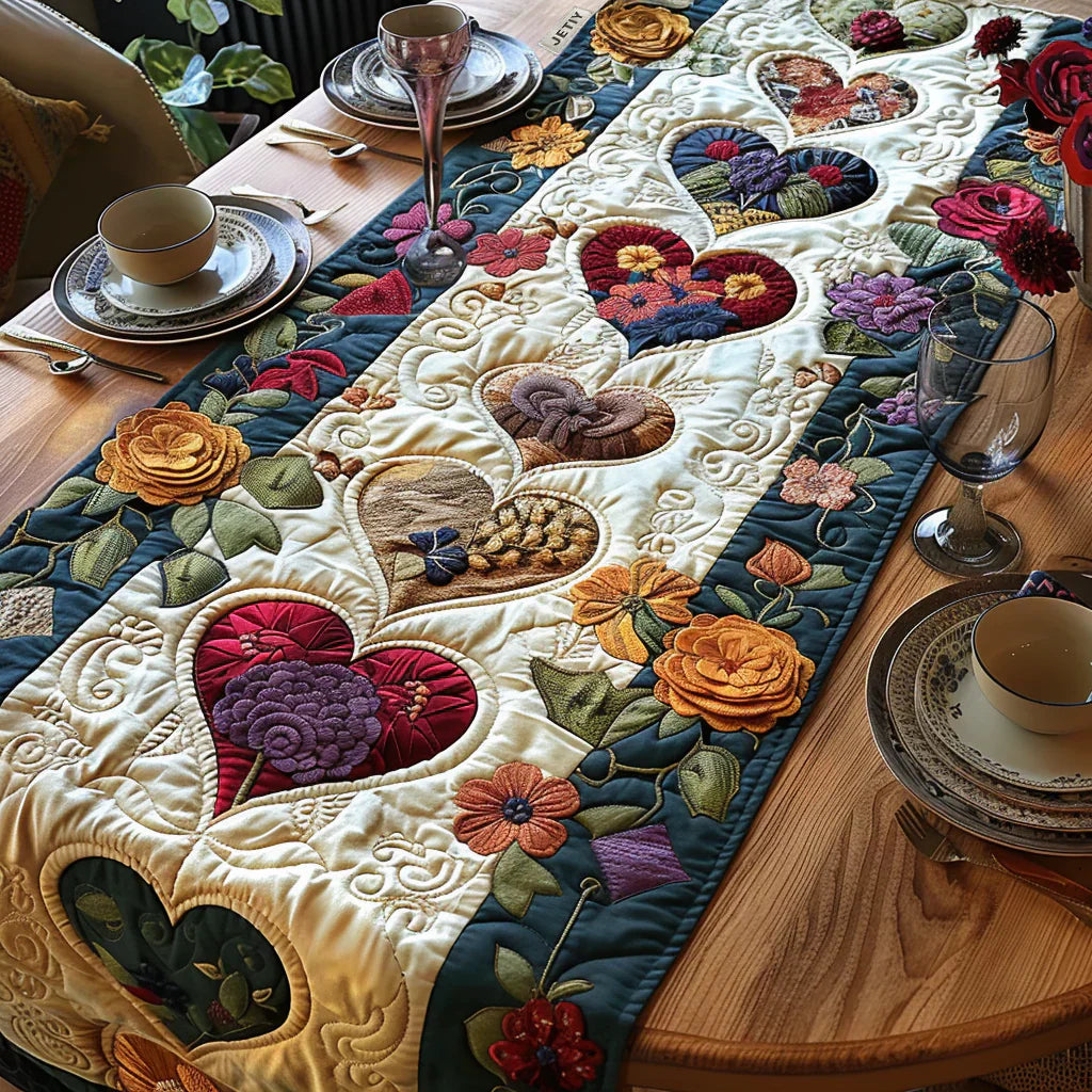 Mia Ottawa - Quilted Table Runner - Floral Hearts