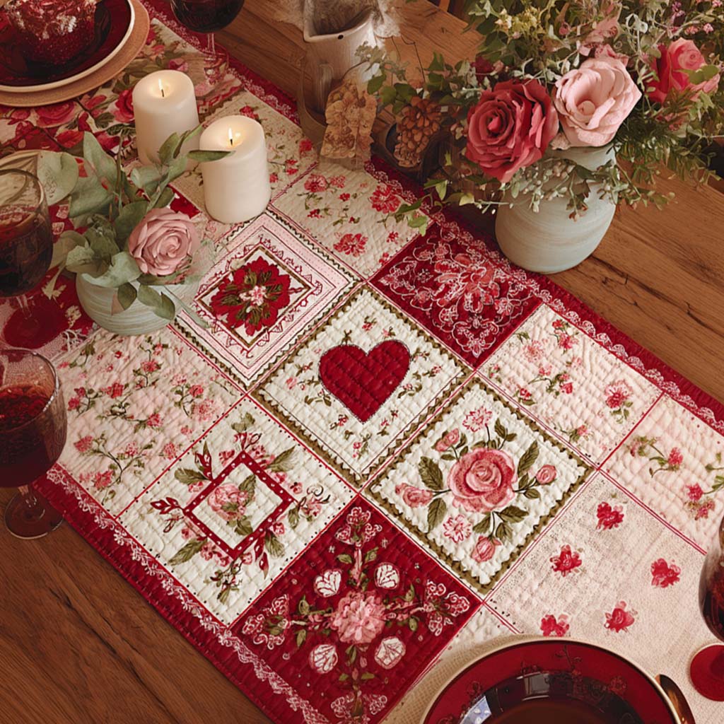 Mia Ottawa - Quilted Table Runner – Hearts and Roses