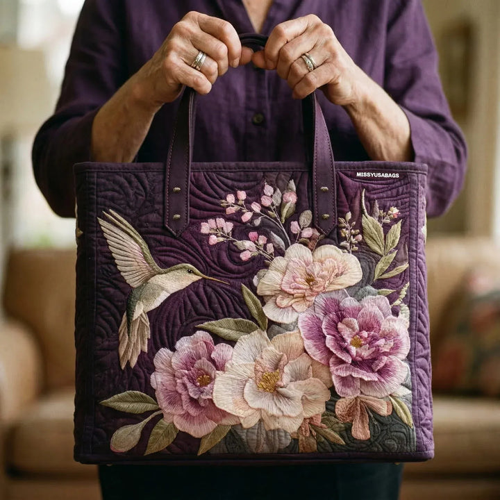 Mia Ottawa - Quilted Tote Bag with Hummingbird and Floral Design