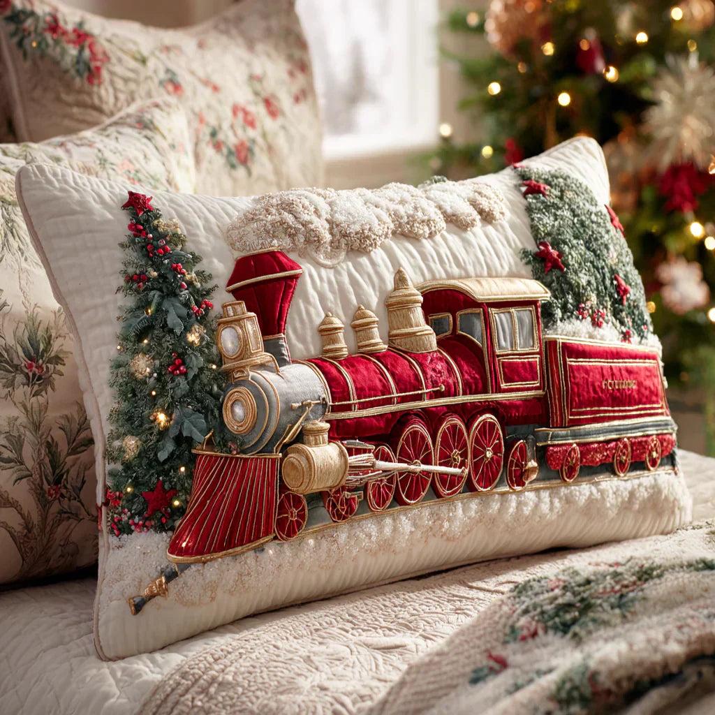 Mia Ottawa - Quilted Pillow Cover - Festive Steam Locomotive